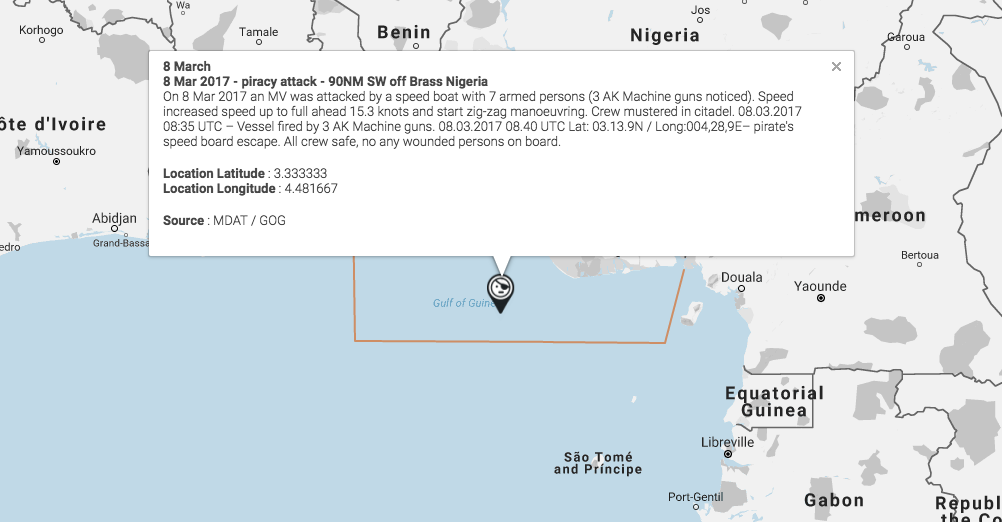 You are currently viewing Gulf of Guinea  – Piracy attack on 8 Mar 2017 – position 03 13.0 N  004 28.9 E