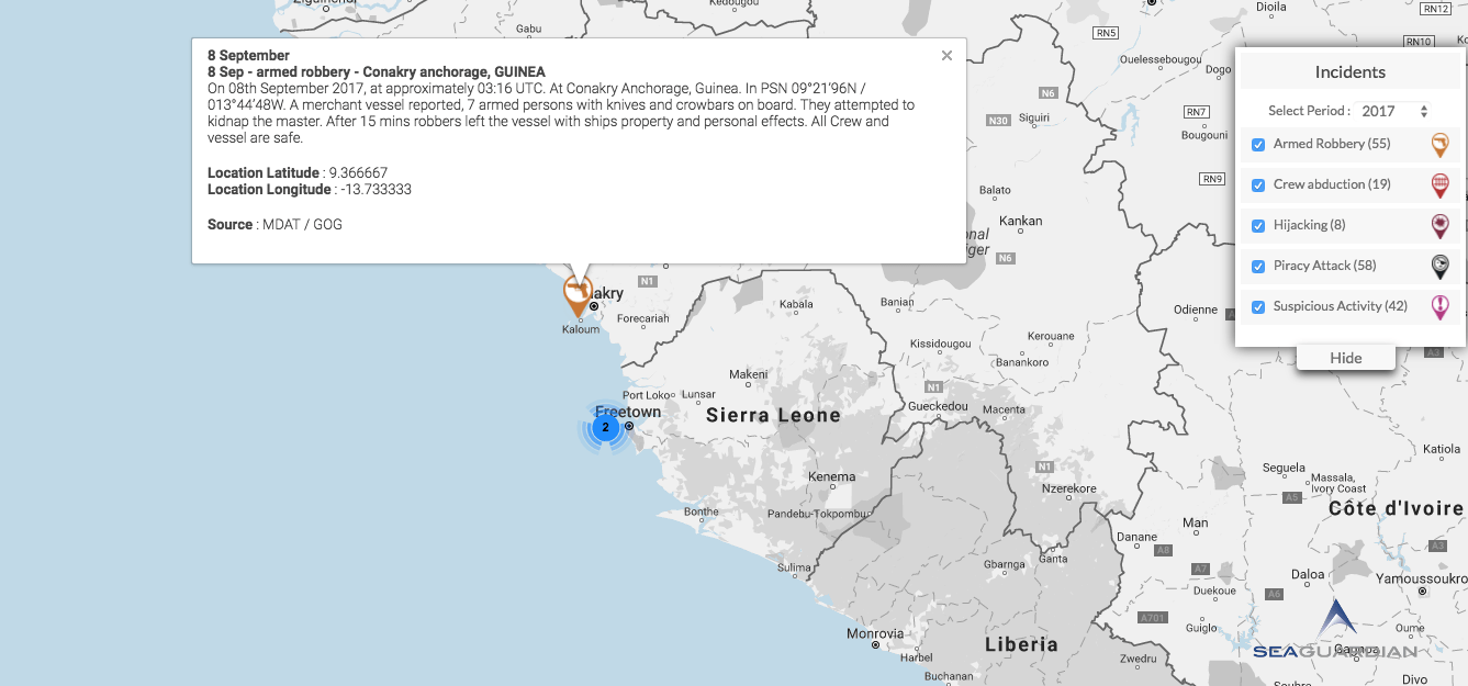 Read more about the article 8 Sep 17  – armed robbery  – Conakry anchorage, GUINEA