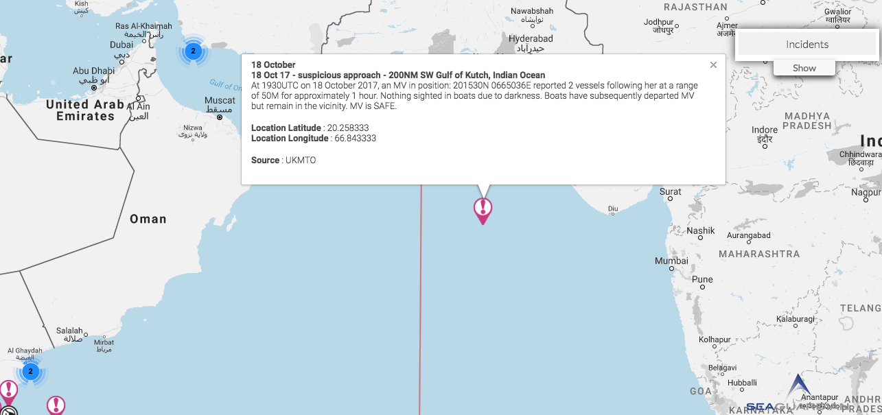 Read more about the article 18 Oct 17 – suspicious approach – 200NM SW Gulf of Kutch, Indian Ocean