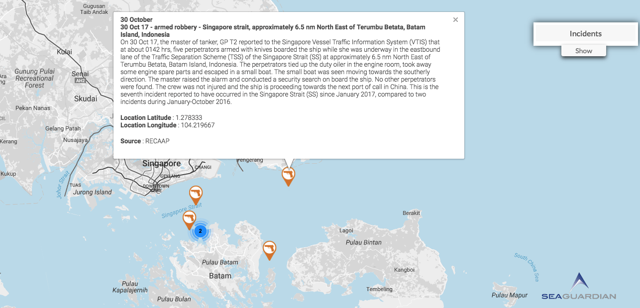 You are currently viewing 30 Oct 17 – armed robbery – Singapore Strait, approximately 6.5 nm North East of Terumbu Betata, Batam Island, Indonesia