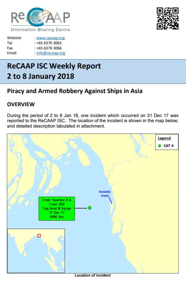 You are currently viewing ReCAAP ISC Weekly Report 2 to 8 January 2018