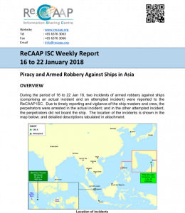 Read more about the article ReCAAP ISC Weekly Report 16 to 22 January 2018