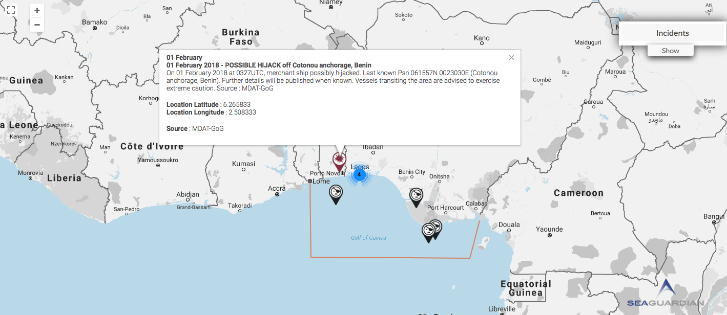 You are currently viewing 01 February 2018 – POSSIBLE HIJACK off Cotonou anchorage, Benin