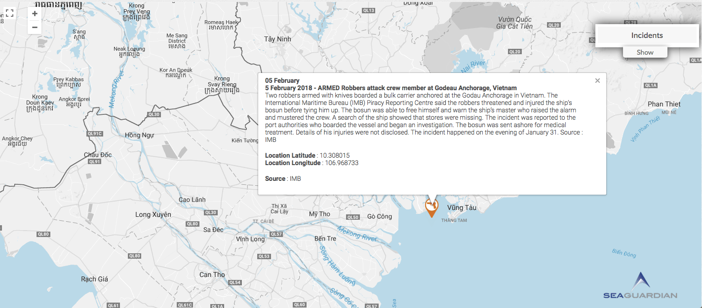 Read more about the article 5 February 2018 – Armed Robbers attack crew member at Godeau Anchorage in Vietnam