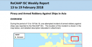 Read more about the article ReCAAP ISC Weekly Report 13 to 19 February 2018