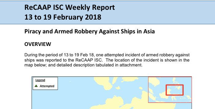 You are currently viewing ReCAAP ISC Weekly Report 13 to 19 February 2018