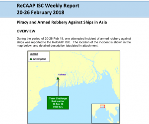 Read more about the article ReCAAP ISC Weekly Report 20-26 February 2018