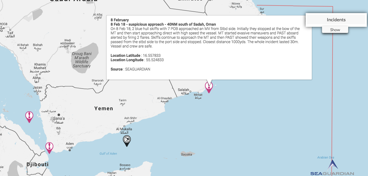 You are currently viewing 8 Feb 18 – suspicious approach – 40NM  SE of Sadah, Oman