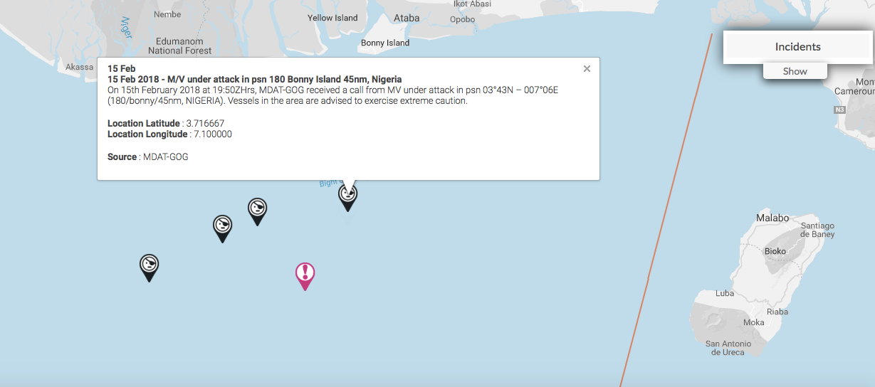 Read more about the article 15 Feb 2018 – M/V under attack in psn 180 Bonny Island 45nm, Nigeria
