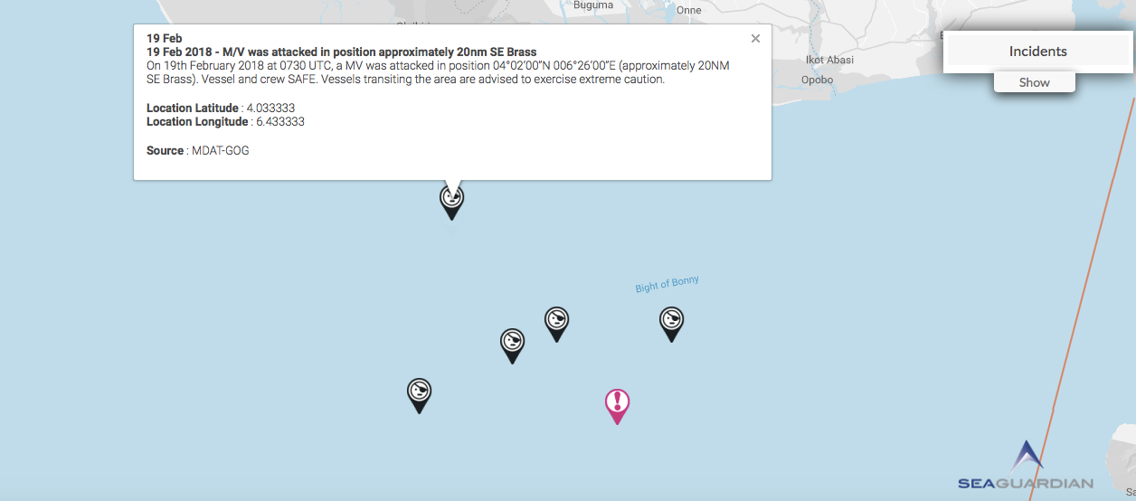 Read more about the article 19 Feb 2018 – M/V was attacked in position approximately 20nm SE Brass