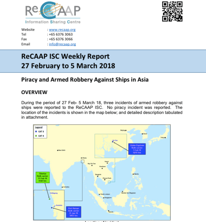 You are currently viewing ReCAAP ISC Weekly Report 27 February to 5 March 2018