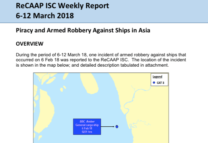 You are currently viewing ReCAAP ISC Weekly Report 6-12 March 2018