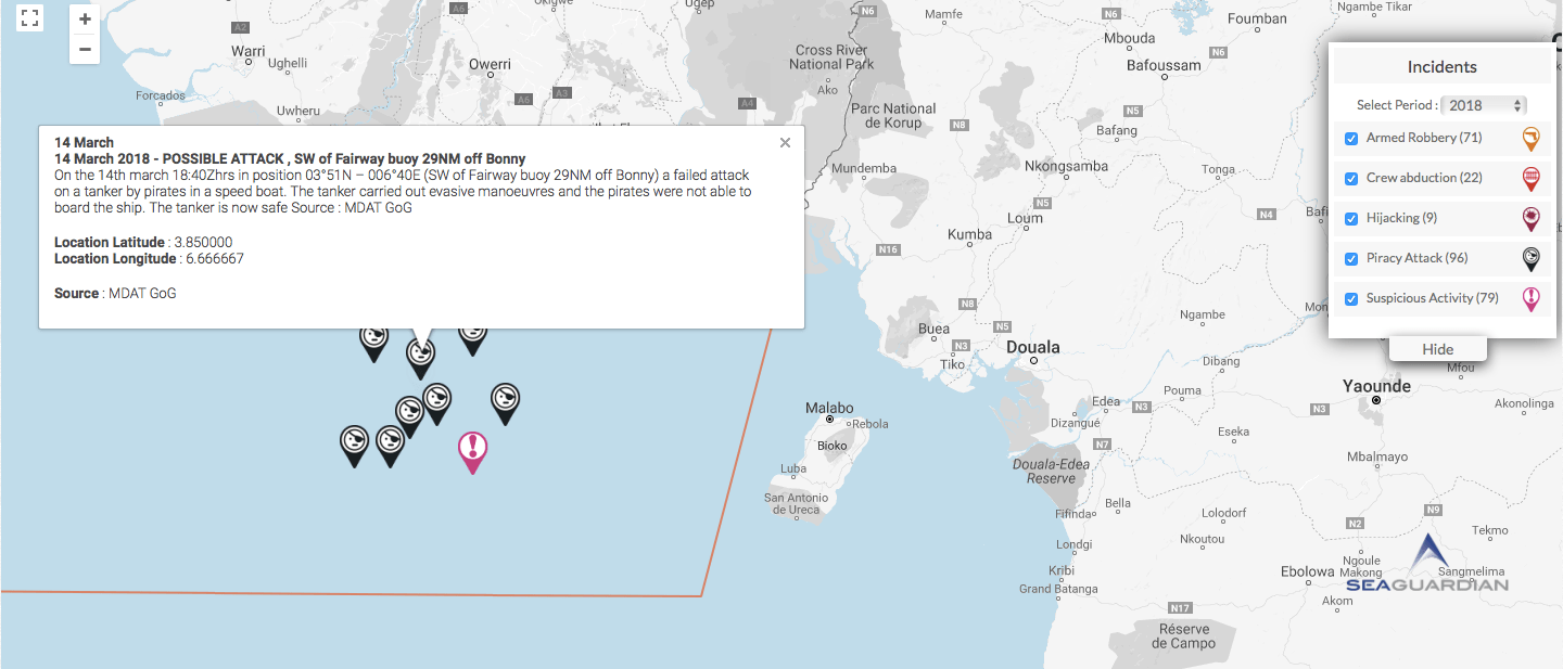 Read more about the article 14 March 2018 – POSSIBLE ATTACK SW of Fairway buoy 29NM off Bonny