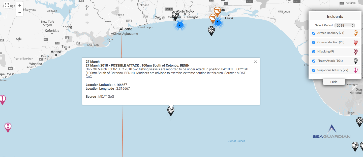 Read more about the article 27 March 2018-POSSIBLE ATTACK, 100nm South of Cotonou, BENIN