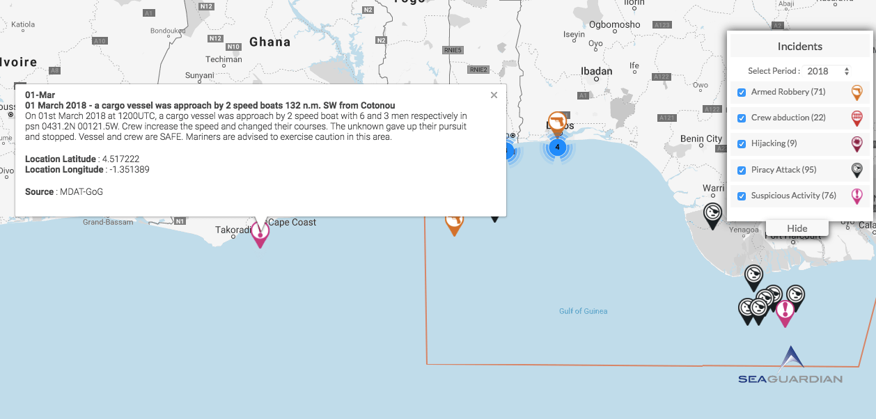 You are currently viewing 01 March 2018 – a cargo vessel was approach by 2 speed boats 35 n.m. S from Cape Coast Ghana