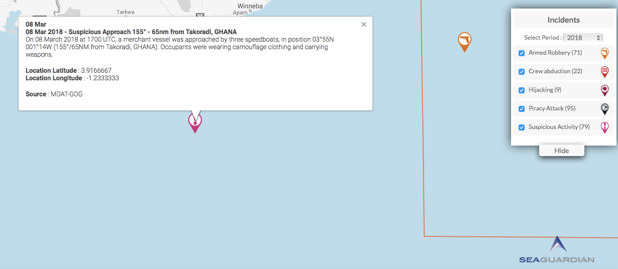 You are currently viewing 08 Mar 2018 – Suspicious Approach 155° – 65nm from Takoradi, GHANA