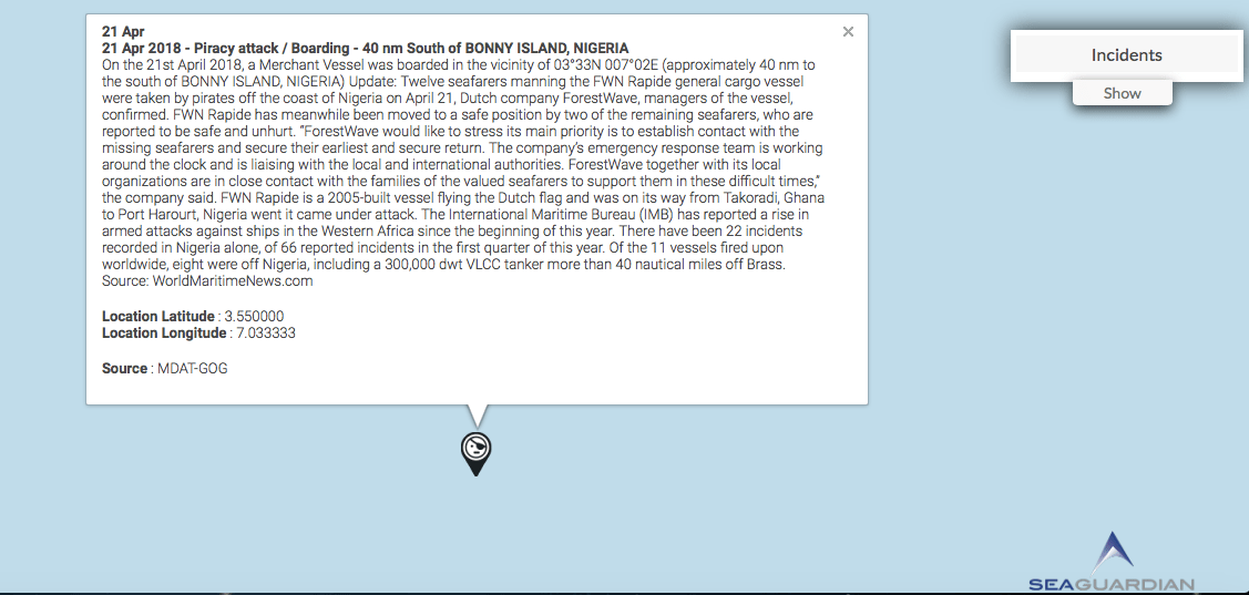 Read more about the article 21 Apr 2018 – Piracy attack / Boarding – 40 nm S of BONNY ISLAND, NIGERIA