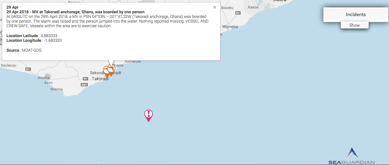 You are currently viewing 29 Apr 2018 – MV at Takoradi anchorage, Ghana, was boarded by one person