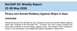 Read more about the article ReCAAP ISC Weekly Report 22-28 May 2018