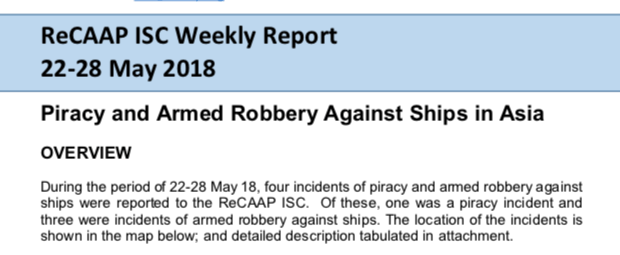 You are currently viewing ReCAAP ISC Weekly Report 22-28 May 2018