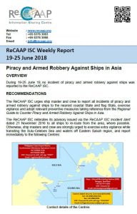Read more about the article ReCAAP Weekly Report 19-25 June 2018