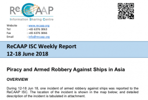 Read more about the article ReCAAP ISC Weekly Report 12-18 June 2018