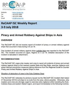 Read more about the article ReCAAP ISC  3-9 July 2018