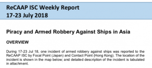 Read more about the article ReCAAP ISC Weekly Report 17-23 July 2018