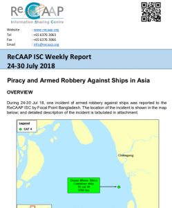 Read more about the article ReCAAP ISC Weekly Report 24-30 July 2018
