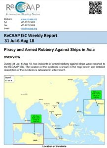 Read more about the article ReCAAP ISC Weekly Report 31 Jul-6 Aug 18