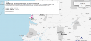 Read more about the article 14 August 2018 – Lost communication with an M/V at Libreville anchorage
