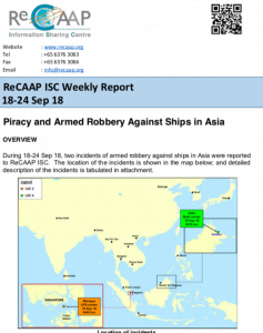 Read more about the article ReCAAP ISC Weekly Report 18-24 Sep 18