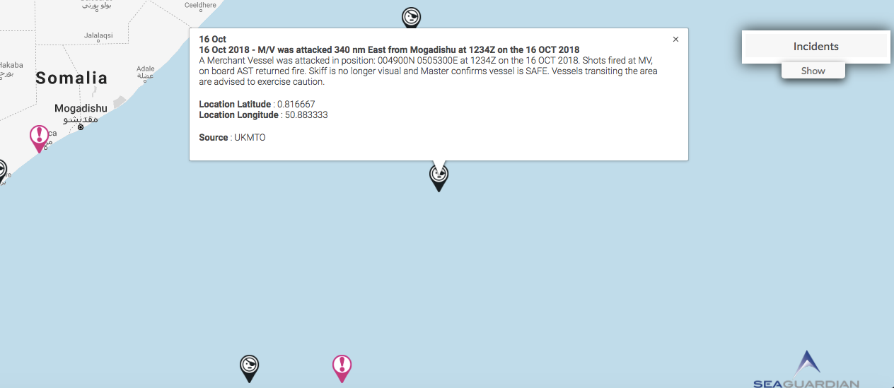 You are currently viewing 16 Oct 2018 – M/V was attacked 340 nm East from Mogadishu at 1234Z on the 16 OCT 2018