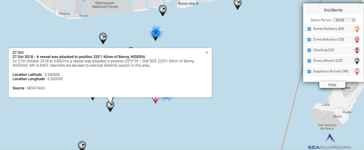 Read more about the article 27 Oct 2018 – A vessel was attacked in position 225°/ 60nm of Bonny, NIGERIA