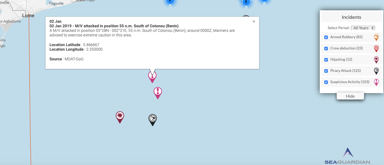 Read more about the article 02 Jan 2019 – M/V attacked in position 55 n.m. South of Cotonou (Benin)