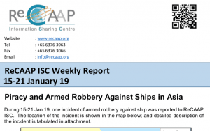 Read more about the article ReCAAP ISC Weekly Report 15-21 January 19