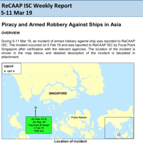 Read more about the article ReCAAP ISC Weekly Report 5-11 March 19