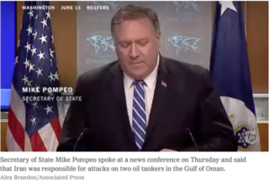 Read more about the article Pompeo Says Intelligence Points to Iran in Tanker Attack in Gulf of Oman