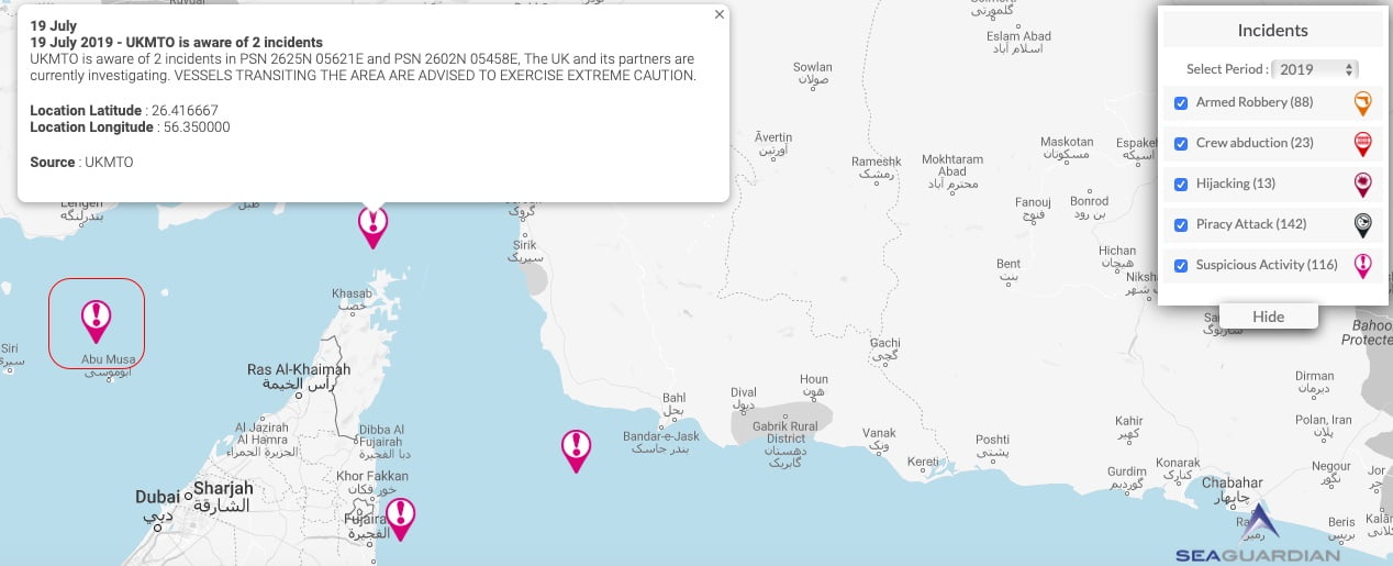 You are currently viewing 19 July 2019 – UKMTO is aware of 2 incidents