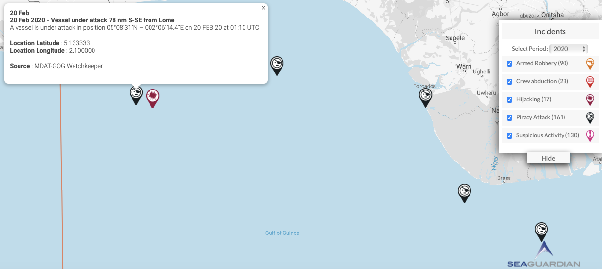 Read more about the article 20 Feb 2020 – Vessel under attack 78 nm S-SE from Lome