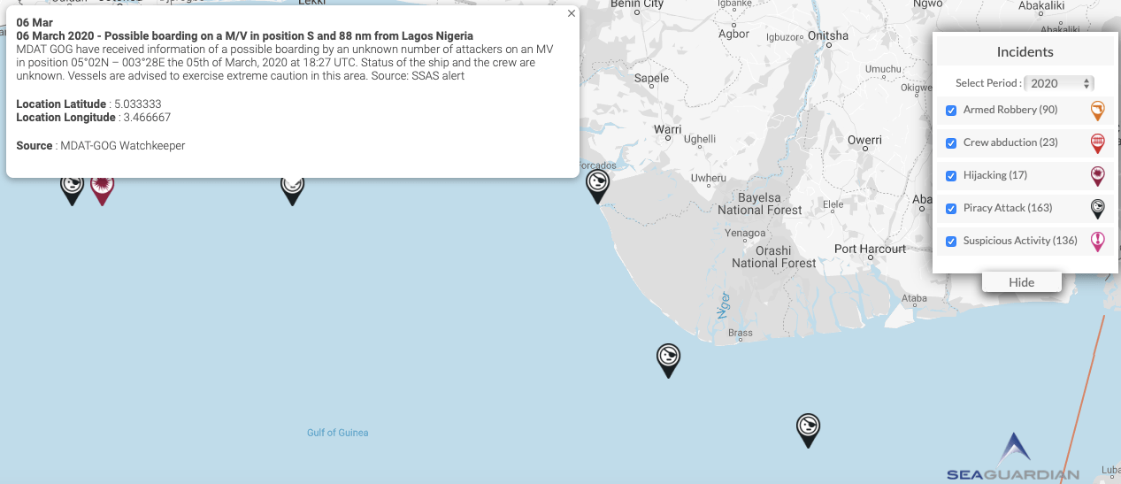 You are currently viewing 06 March 2020 – Possible boarding on a M/V in position S and 88 nm from Lagos Nigeria