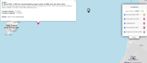 Read more about the article 31 March 2020 – A M/V has reported sighting a large number of skiffs, East, Sao Tome, 32nm