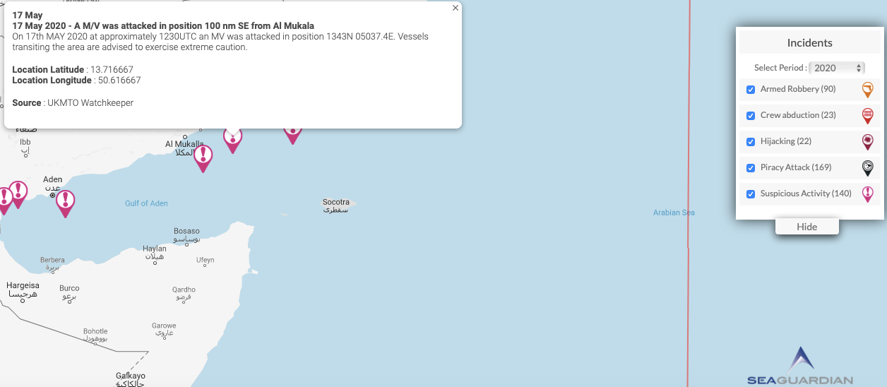 You are currently viewing 17 May 2020 – A M/V was attacked in position 100 nm SE from Al Mukala