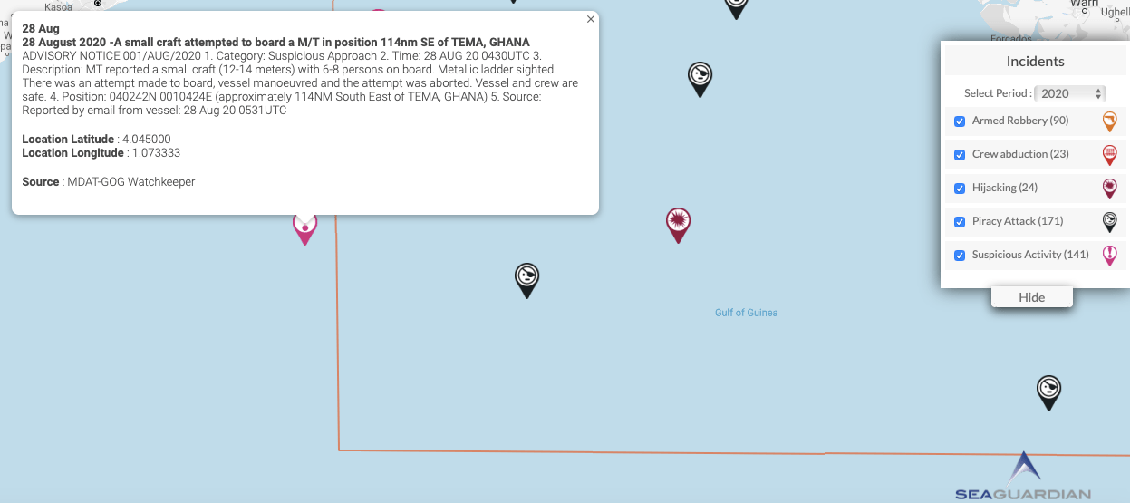You are currently viewing 28 August 2020 -A small craft attempted to board a M/T in position 114nm SE of TEMA, GHANA