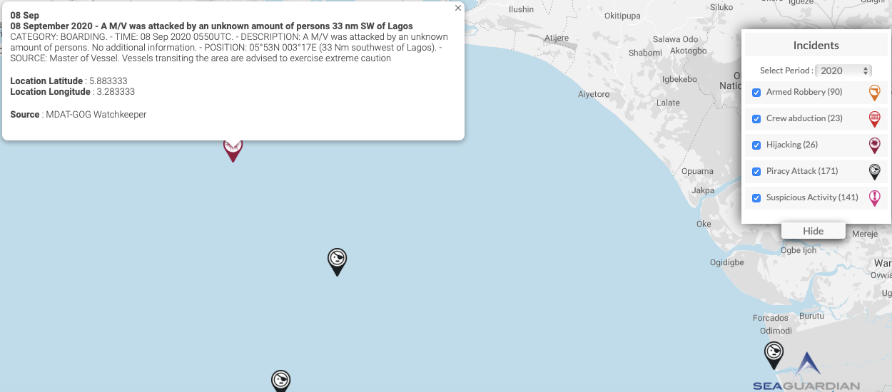You are currently viewing 08 September 2020 – A M/V was attacked by an unknown amount of persons 33 nm SW of Lagos