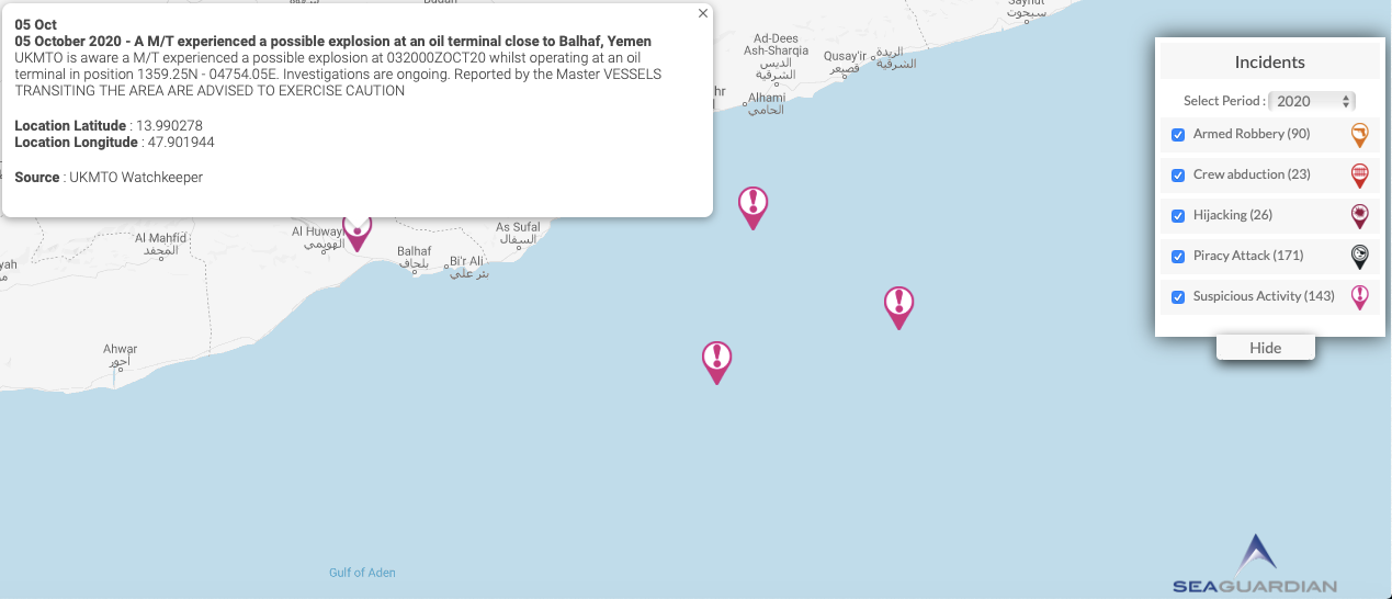 You are currently viewing 05 October 2020 – A M/T experienced a possible explosion at an oil terminal close to Balhaf, Yemen