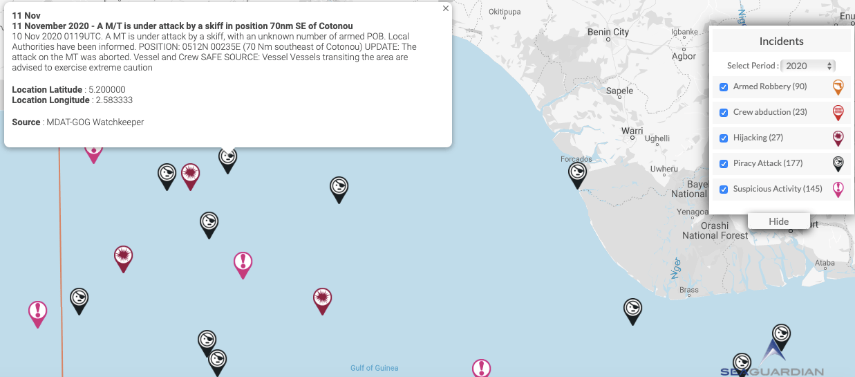 You are currently viewing 11 November 2020 – A M/T is under attack by a skiff in position 70nm SE of Cotonou