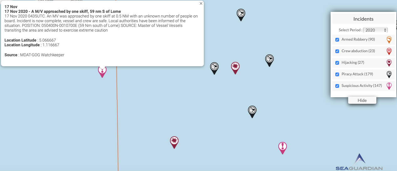 Read more about the article 17 Nov 2020 – A M/V approached by one skiff, 59 nm S of Lome