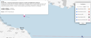 Read more about the article 26 Feb 2021 – A M/V has experienced an explosion in position abt 44NM North of Muscat