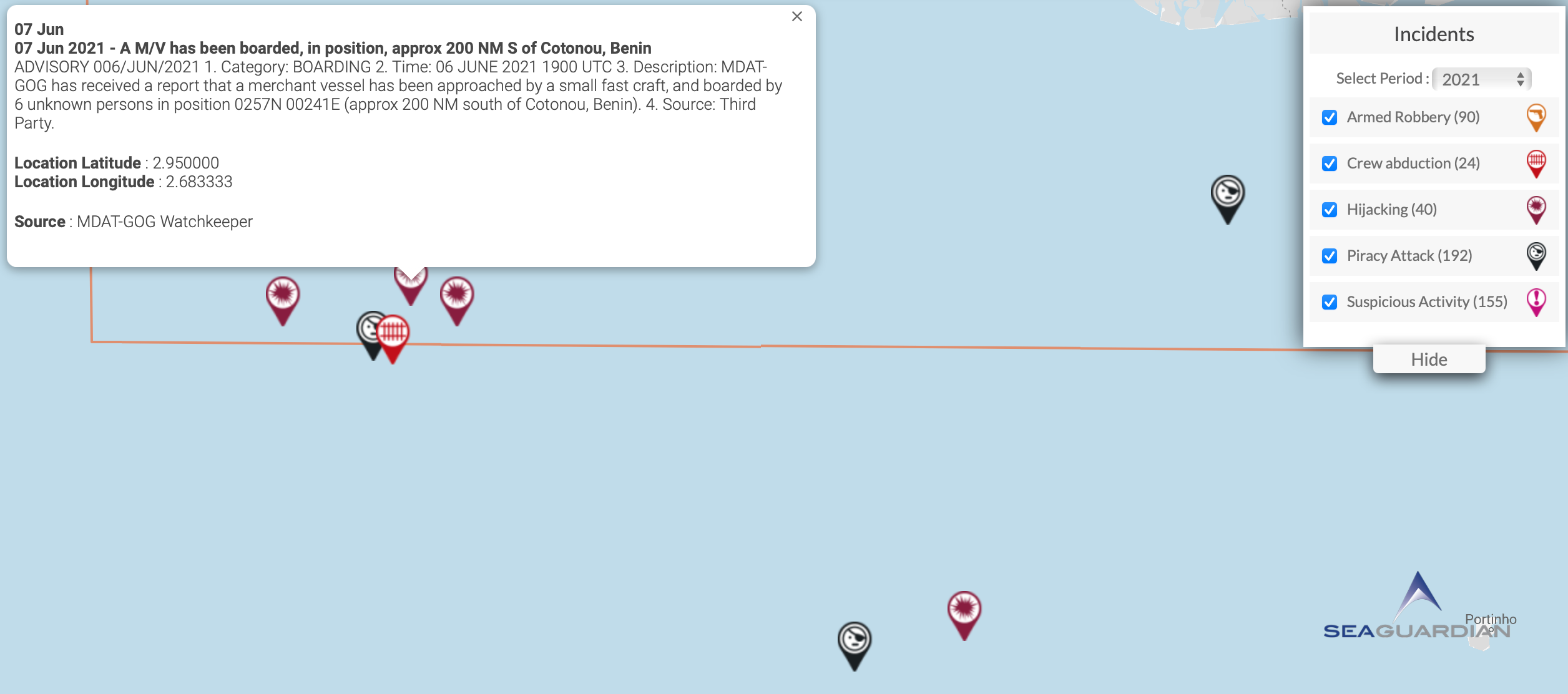 You are currently viewing 07 Jun 2021 – A M/V has been boarded, in position, approx 200 NM S of Cotonou, Benin